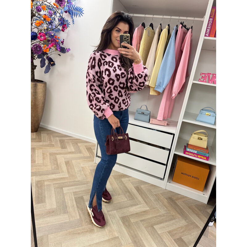 Trui all leopard Light Pink