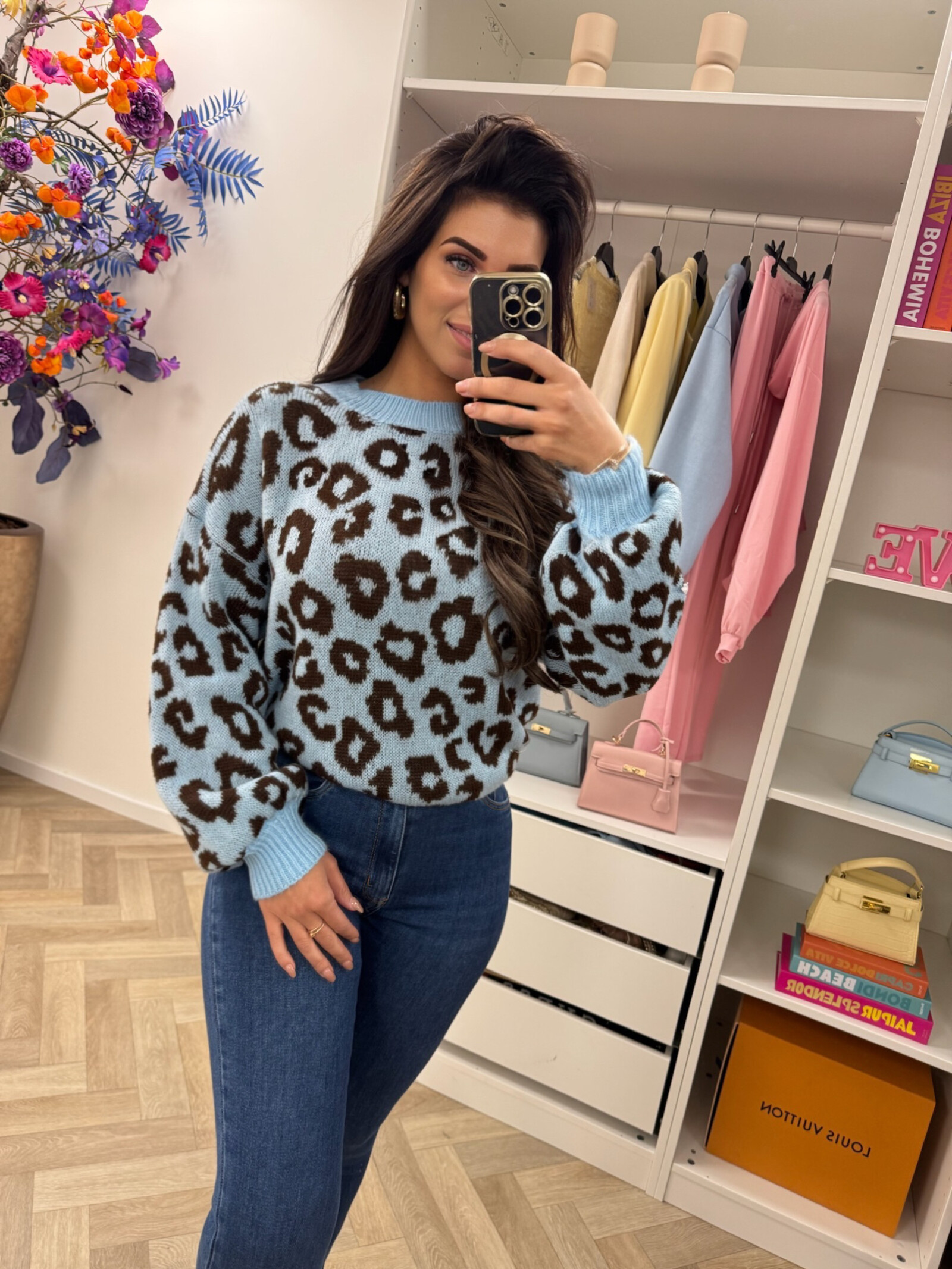 Trui all leopard Light Blue