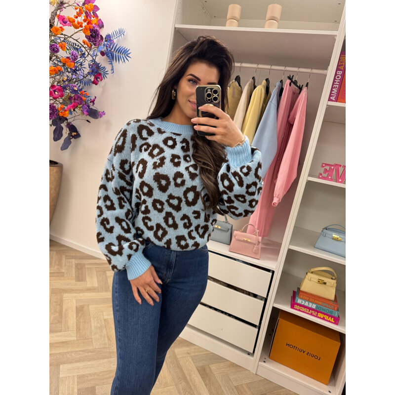 Trui all leopard Light Blue