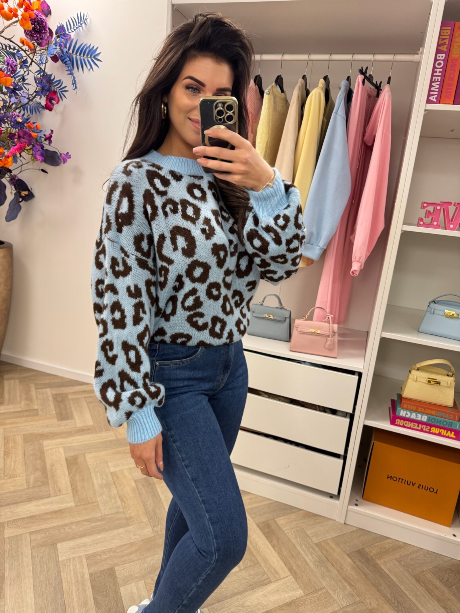 Trui all leopard Light Blue