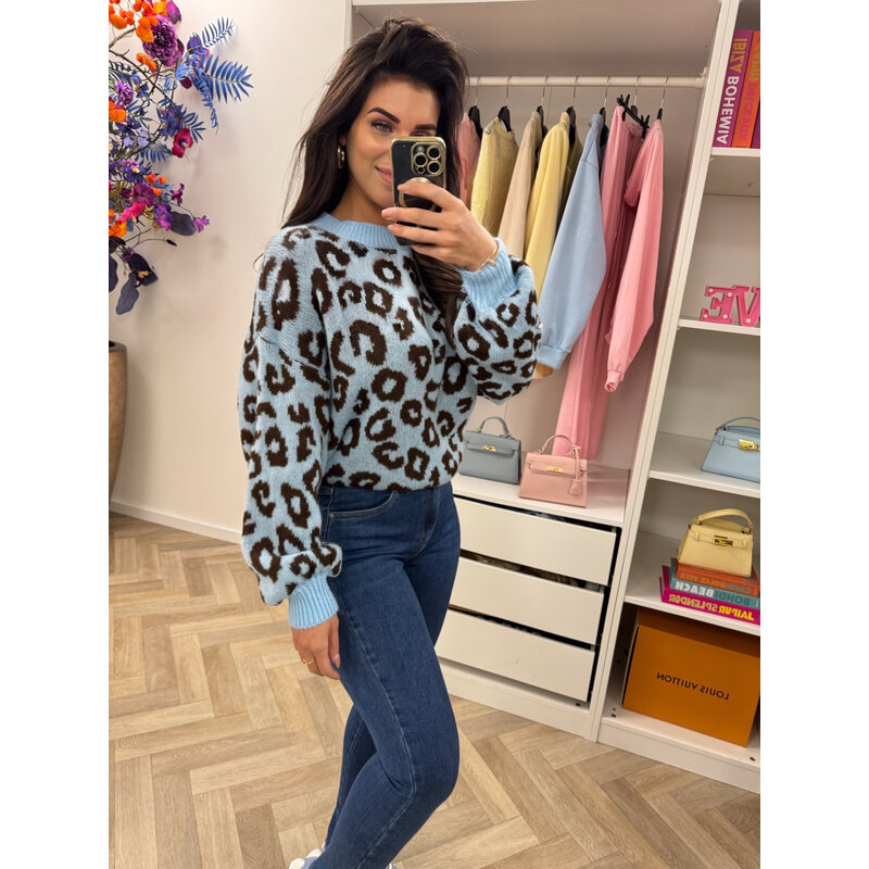 Trui all leopard Light Blue