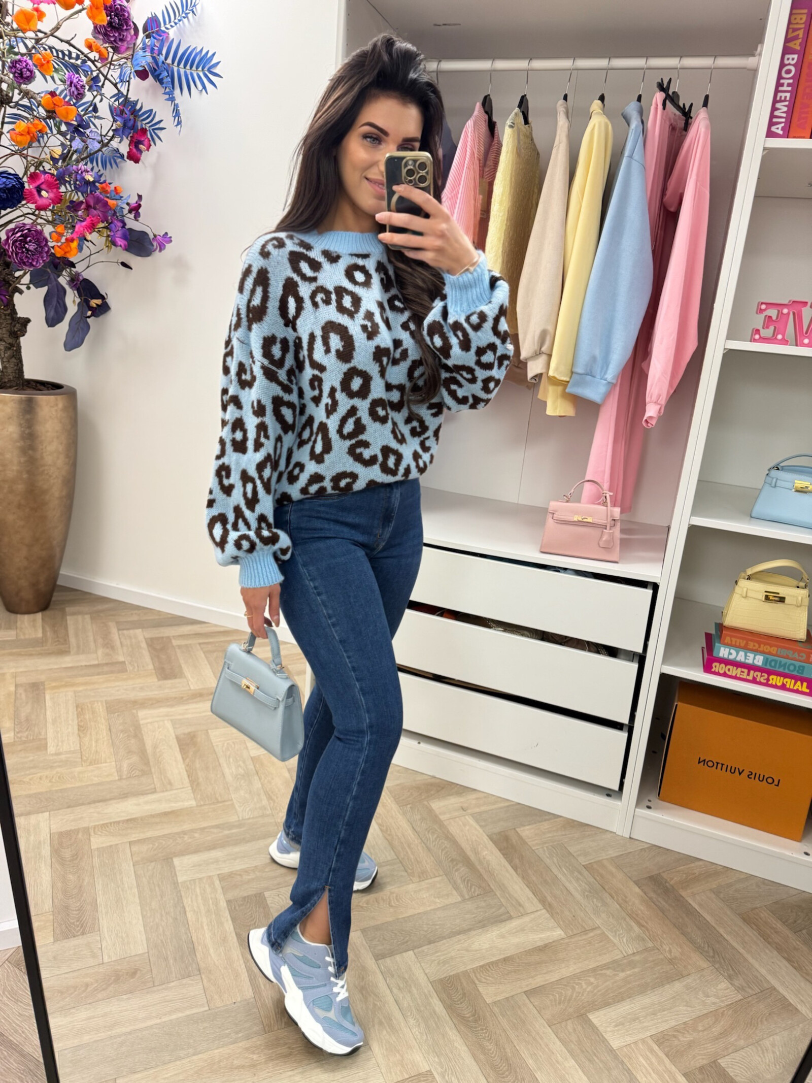 Trui all leopard Light Blue