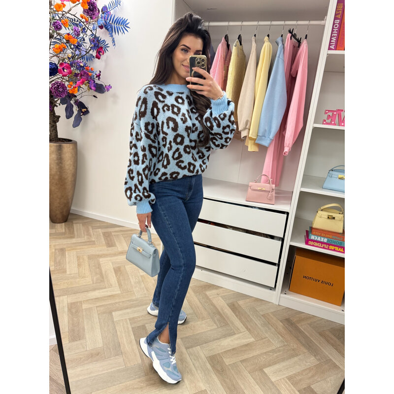 Trui all leopard Light Blue