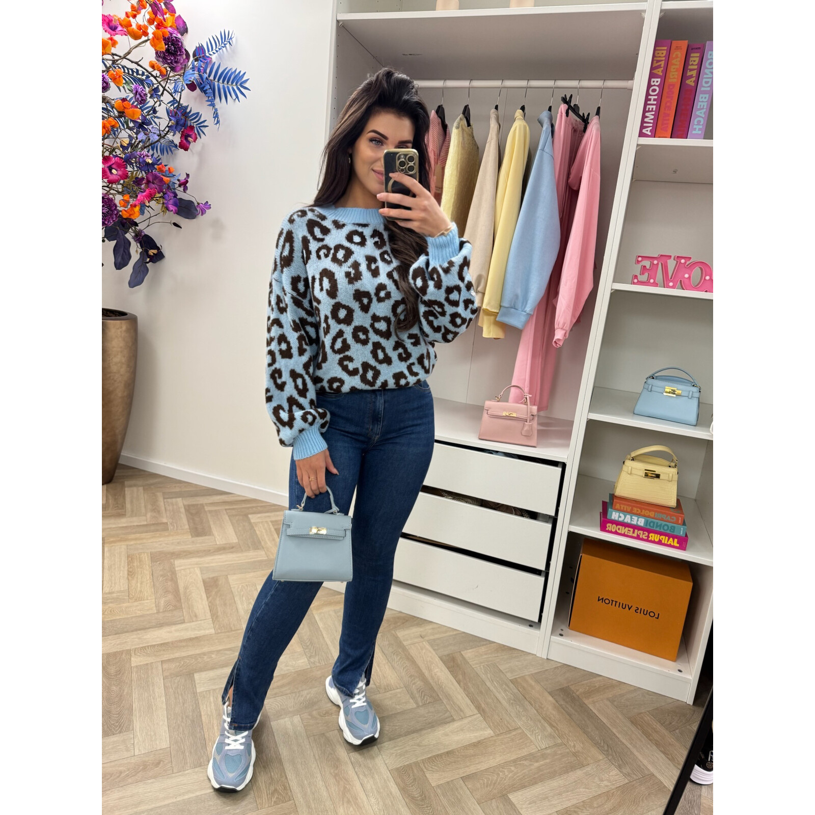Trui all leopard Light Blue