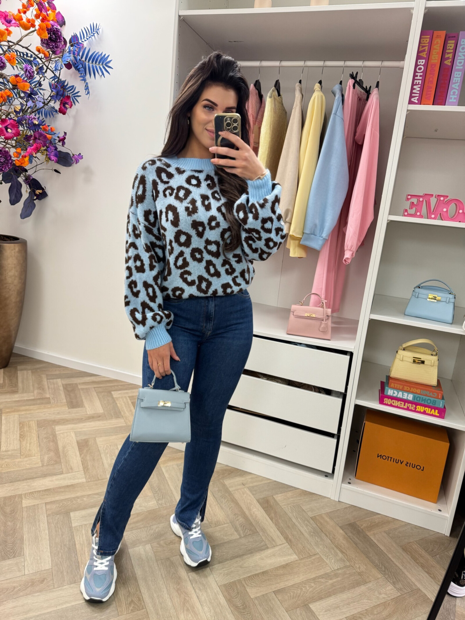 Trui all leopard Light Blue