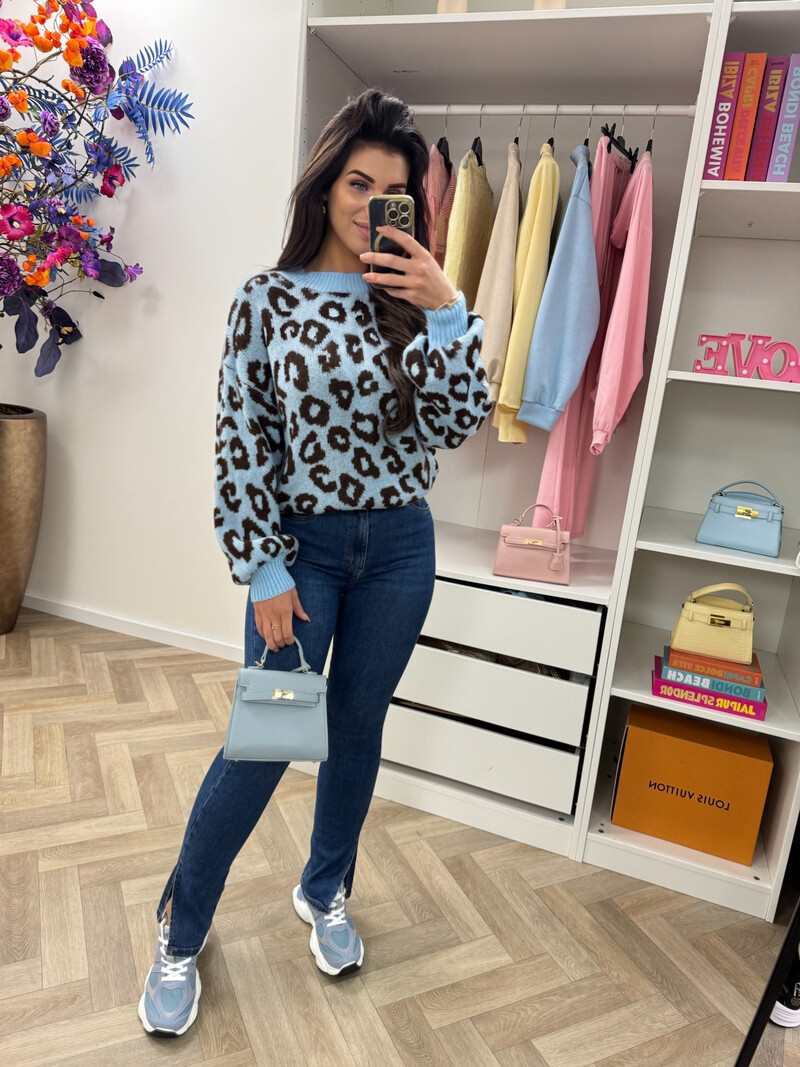 Trui all leopard Light Blue