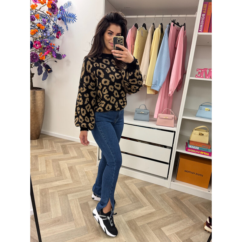 Trui all leopard Black