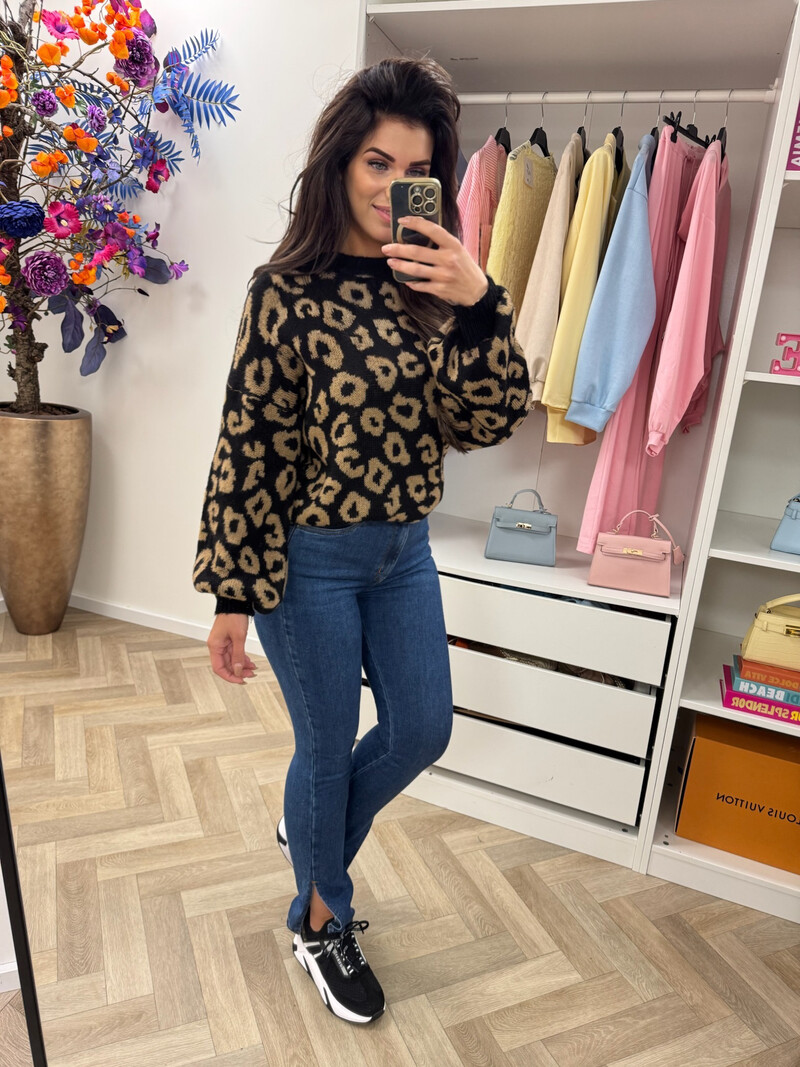Trui all leopard Black