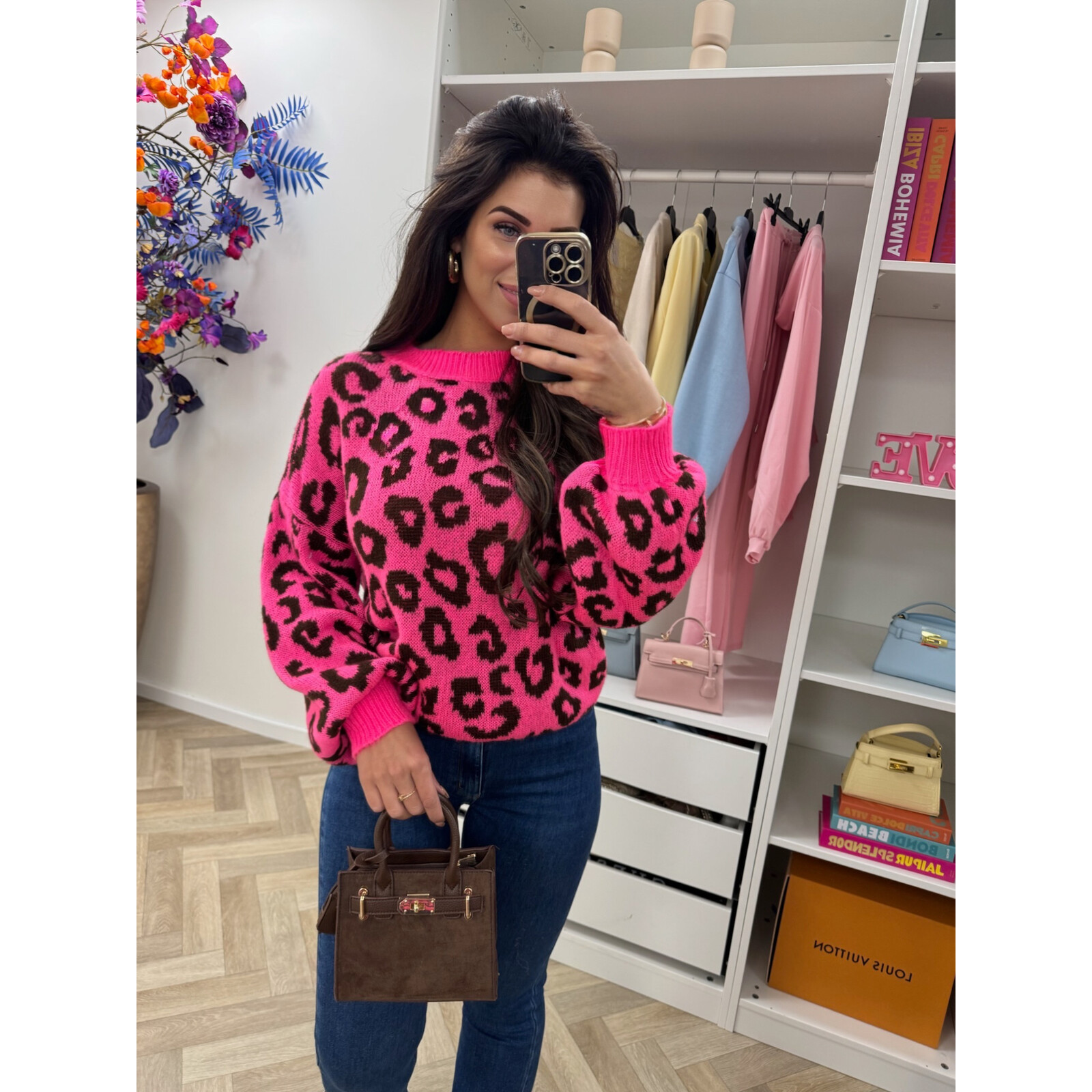 Trui all leopard  Neon Pink