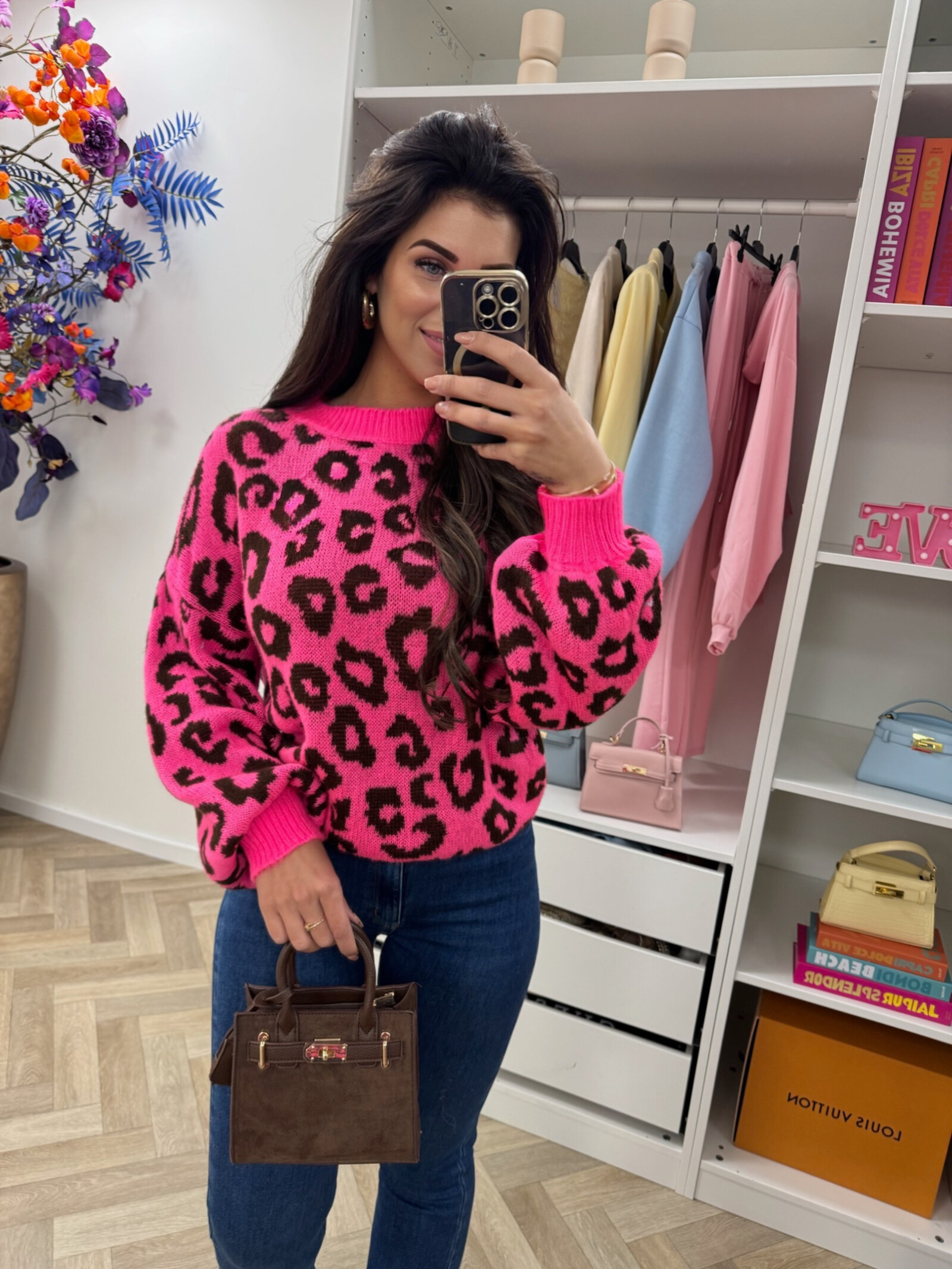 Trui all leopard  Neon Pink