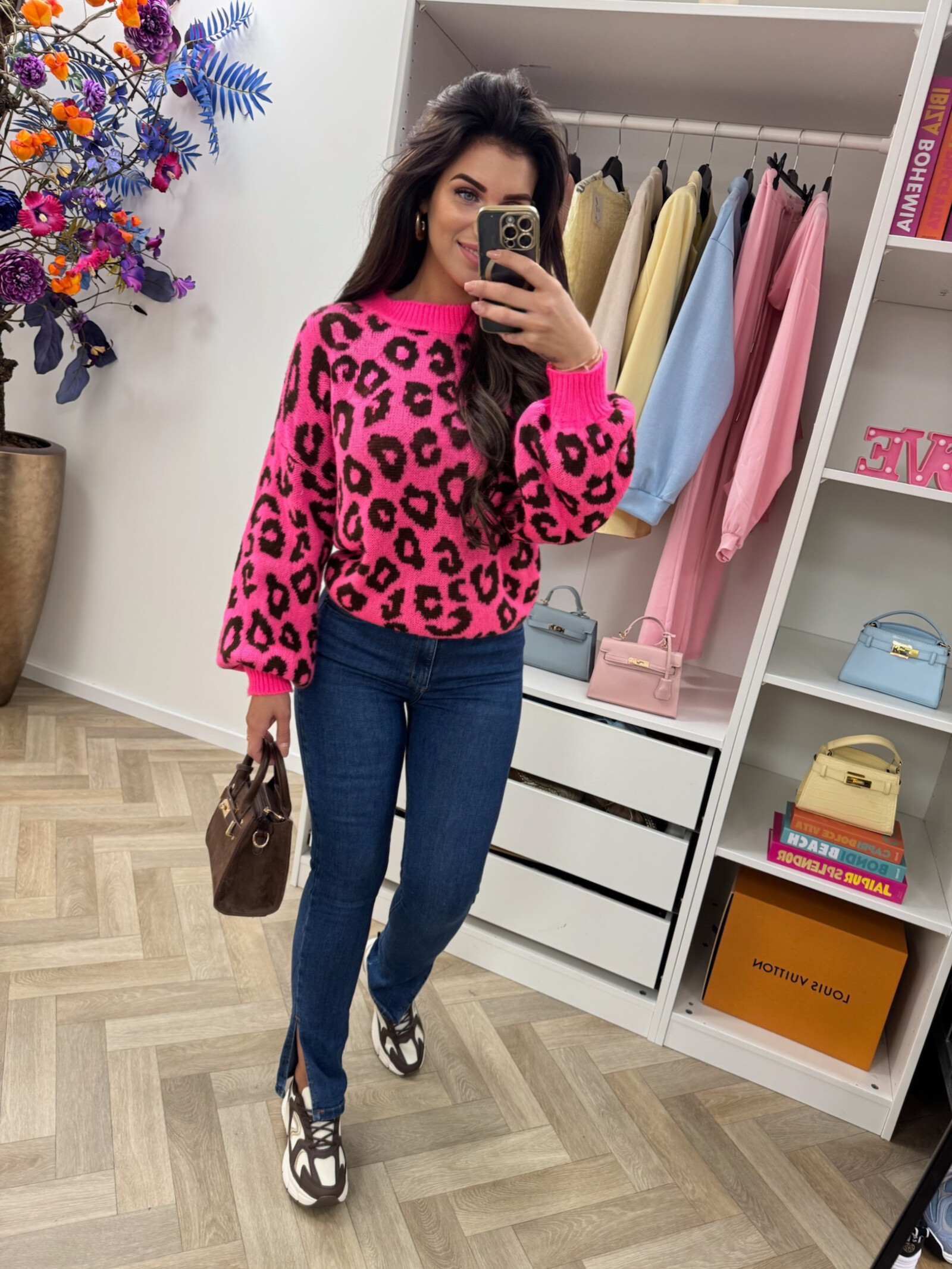 Trui all leopard  Neon Pink