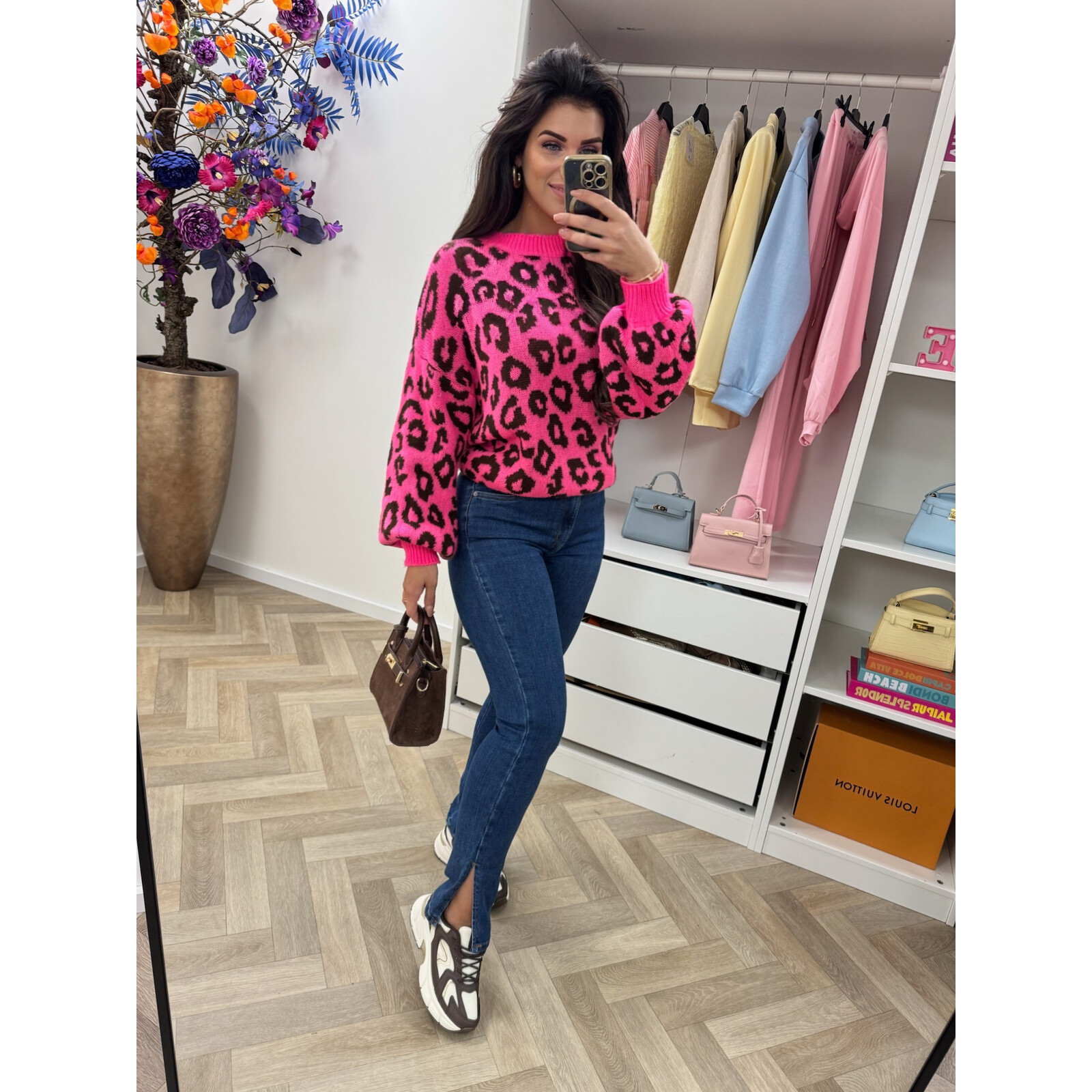 Trui all leopard  Neon Pink