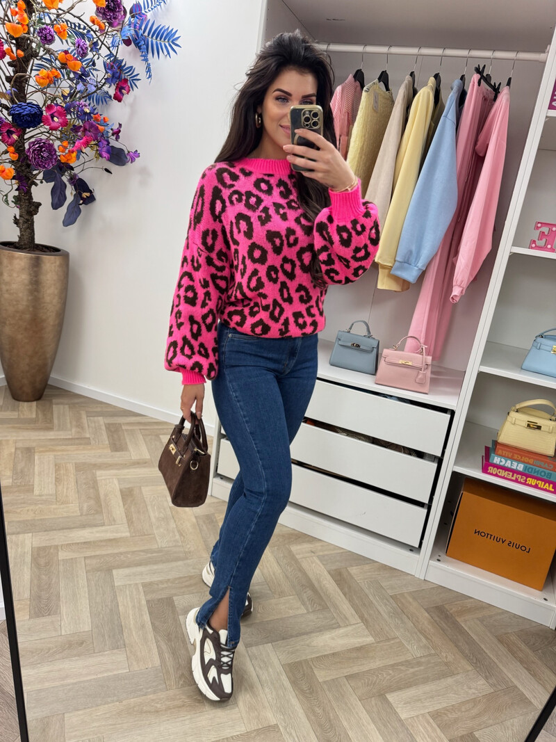 Trui all leopard  Neon Pink