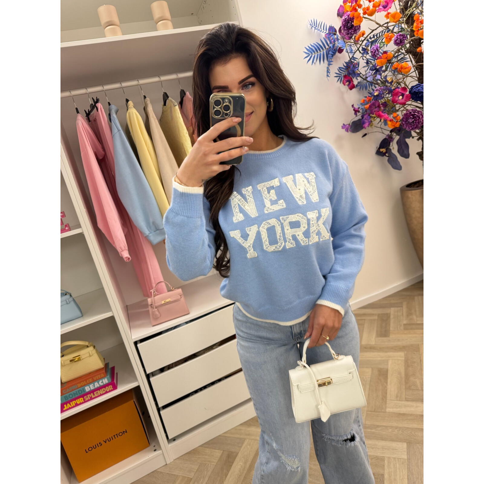 Sweater New York lace AM607 Light Blue