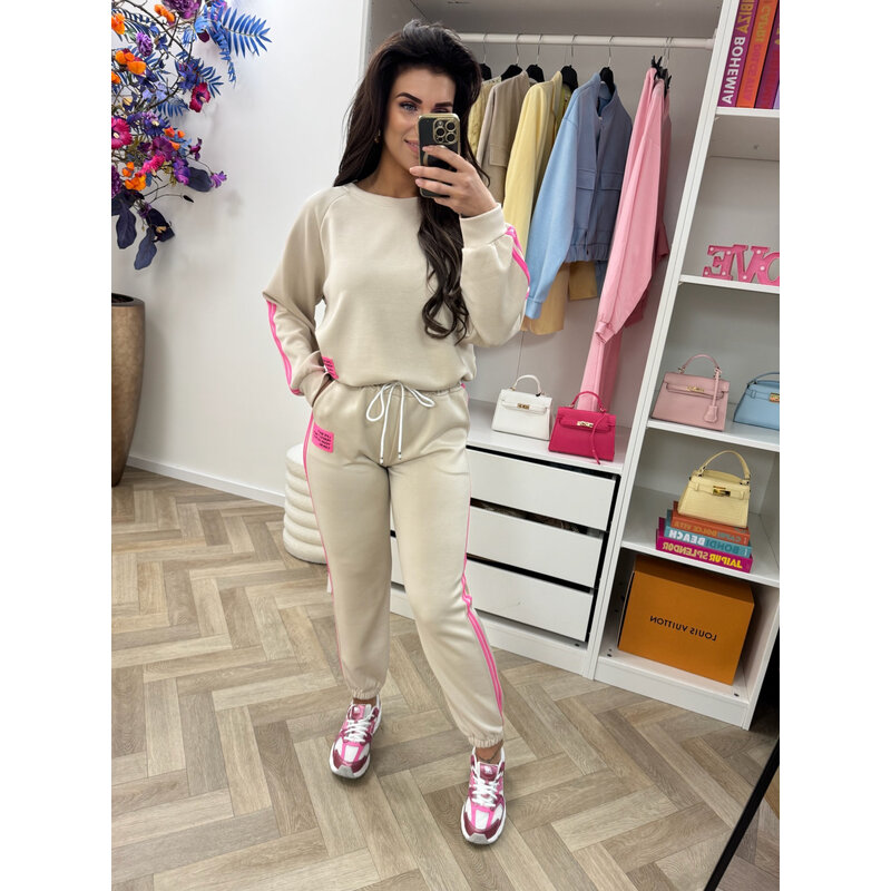 2 delig pak embleem bies Beige