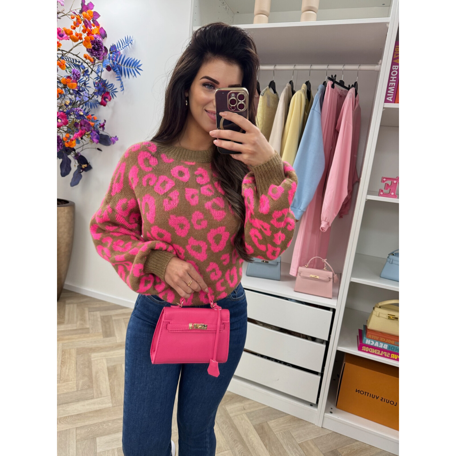 Trui all leopard Camel