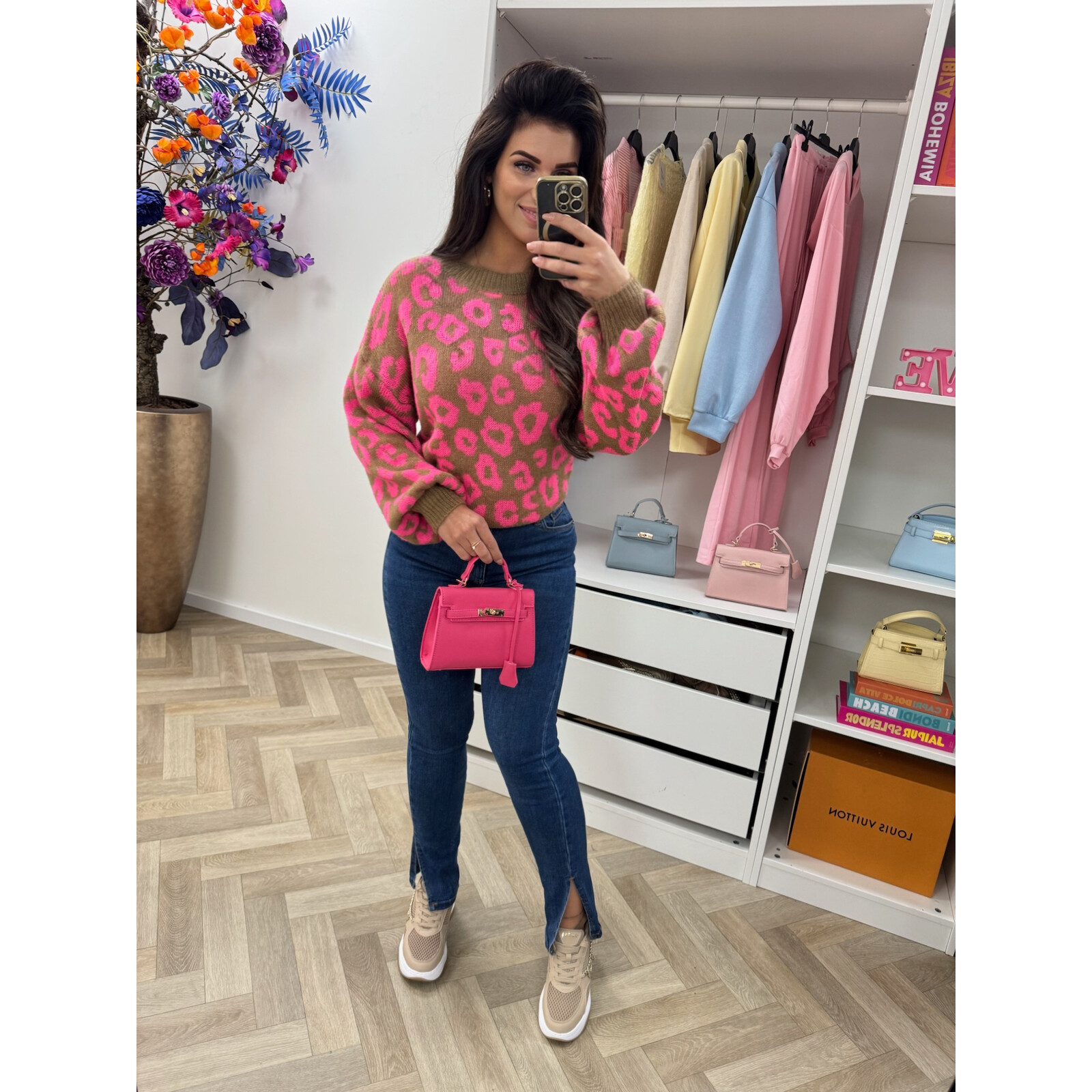 Trui all leopard Camel