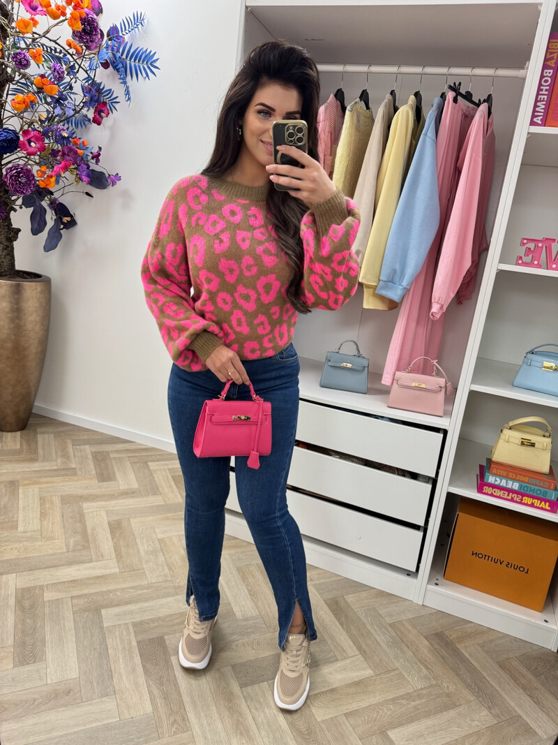 Trui all leopard Camel
