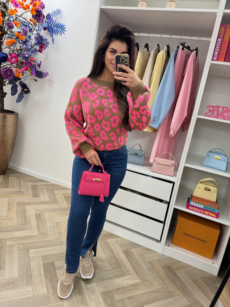 Trui all leopard Camel