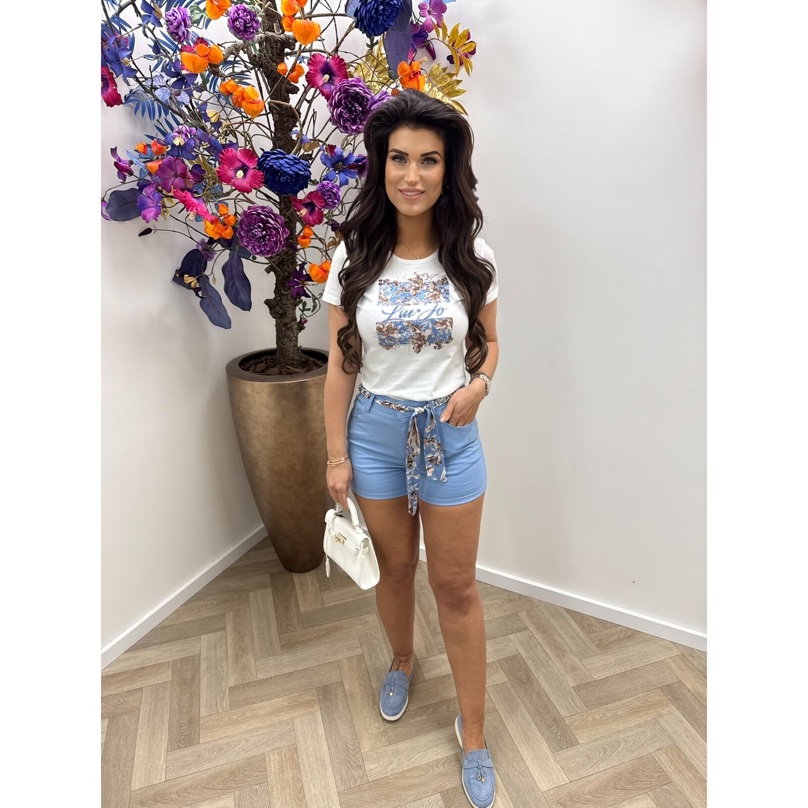 Liu-Jo T-shirt Flower Blue Brown Logo Liu Jo 1085