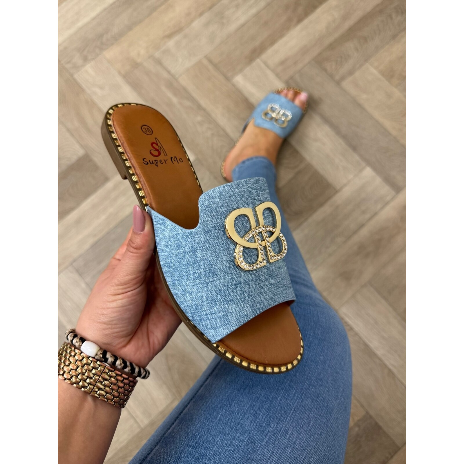 Slippers Gold Detail CH017 Blue