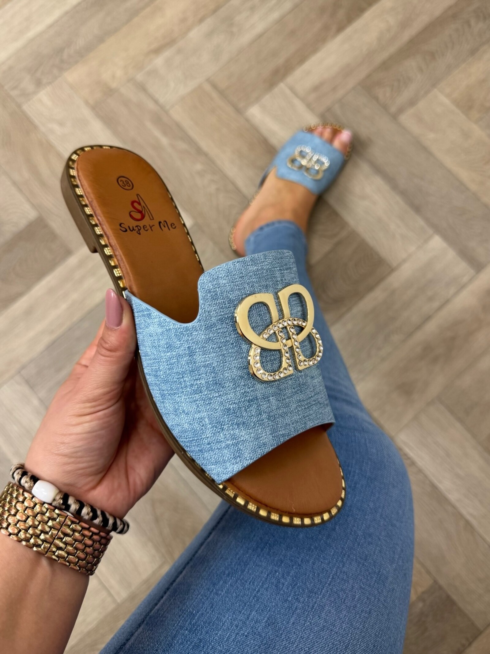 Slippers Gold Detail CH017 Blue