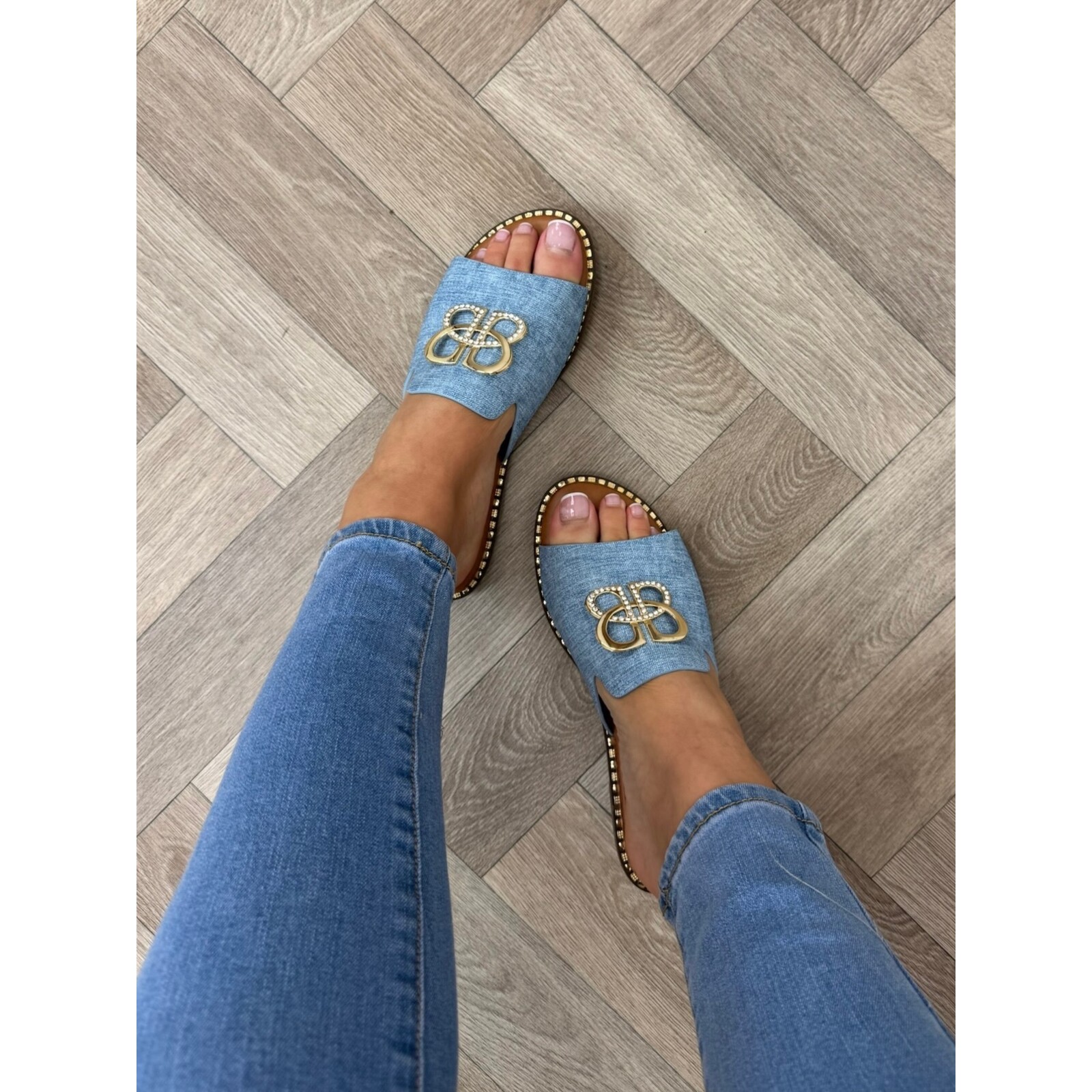 Slippers Gold Detail CH017 Blue