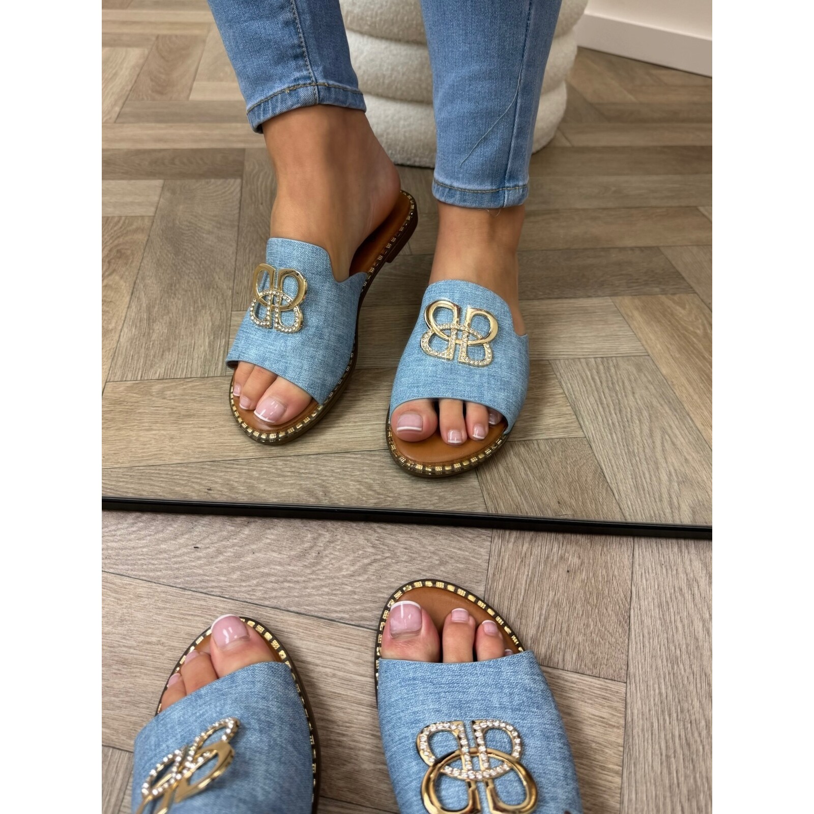 Slippers Gold Detail CH017 Blue