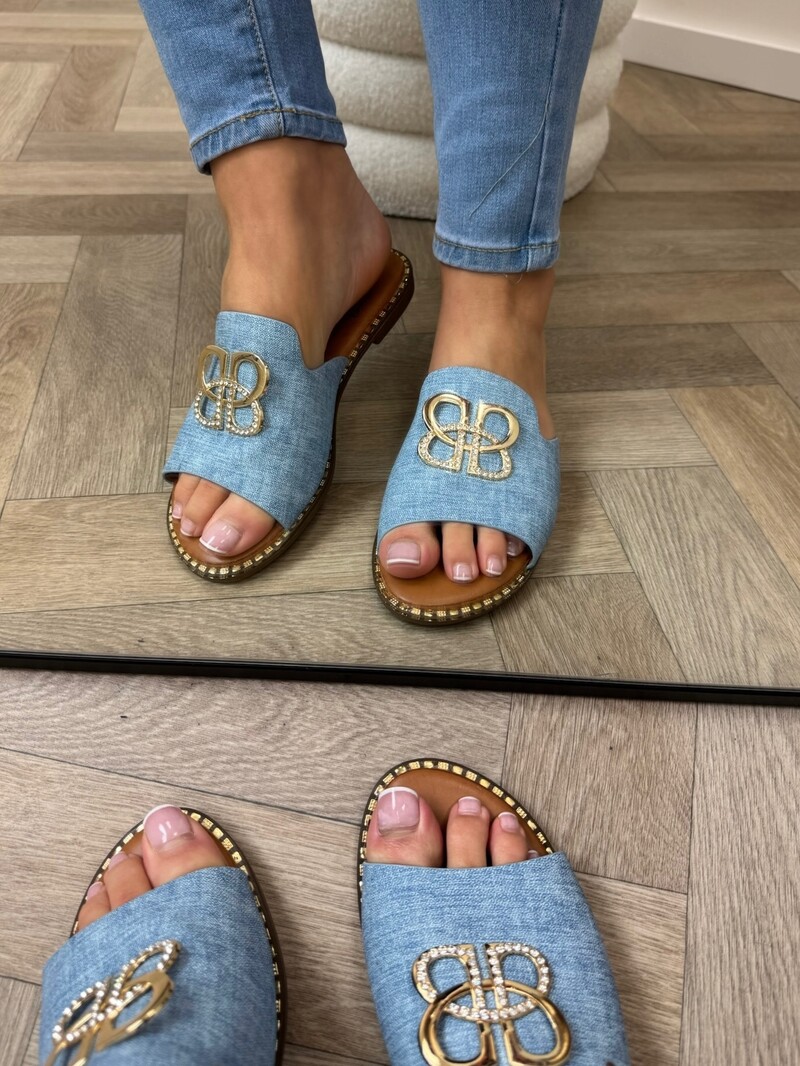 Slippers Gold Detail CH017 Blue