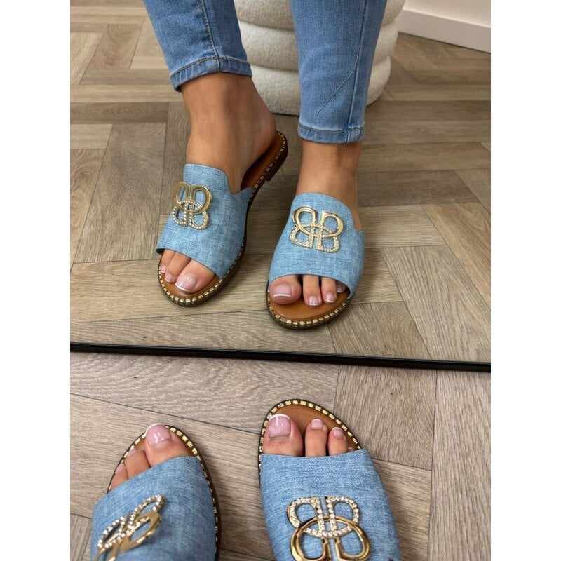 Slippers Gold Detail CH017 Blue