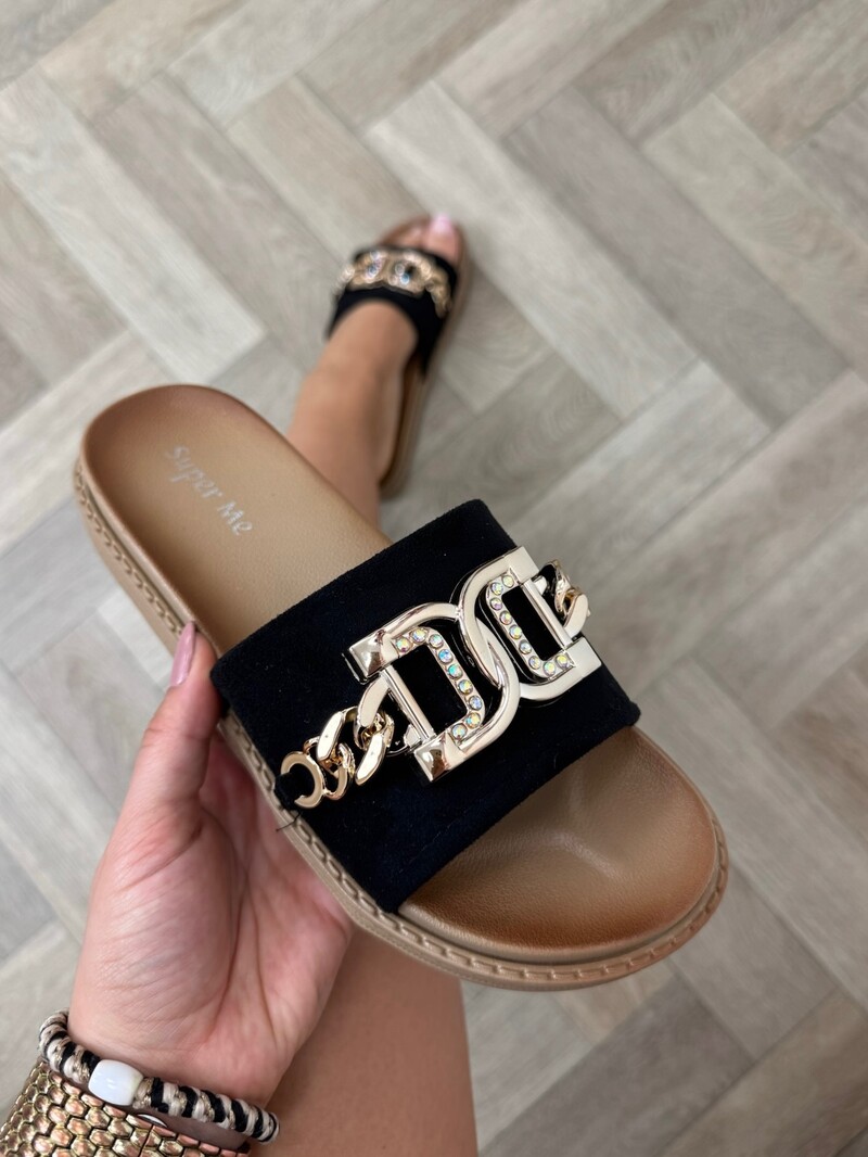 Slippers suede Gold X12-PL Black