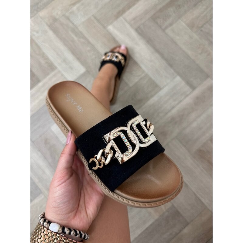 Slippers suede Gold X12-PL Black