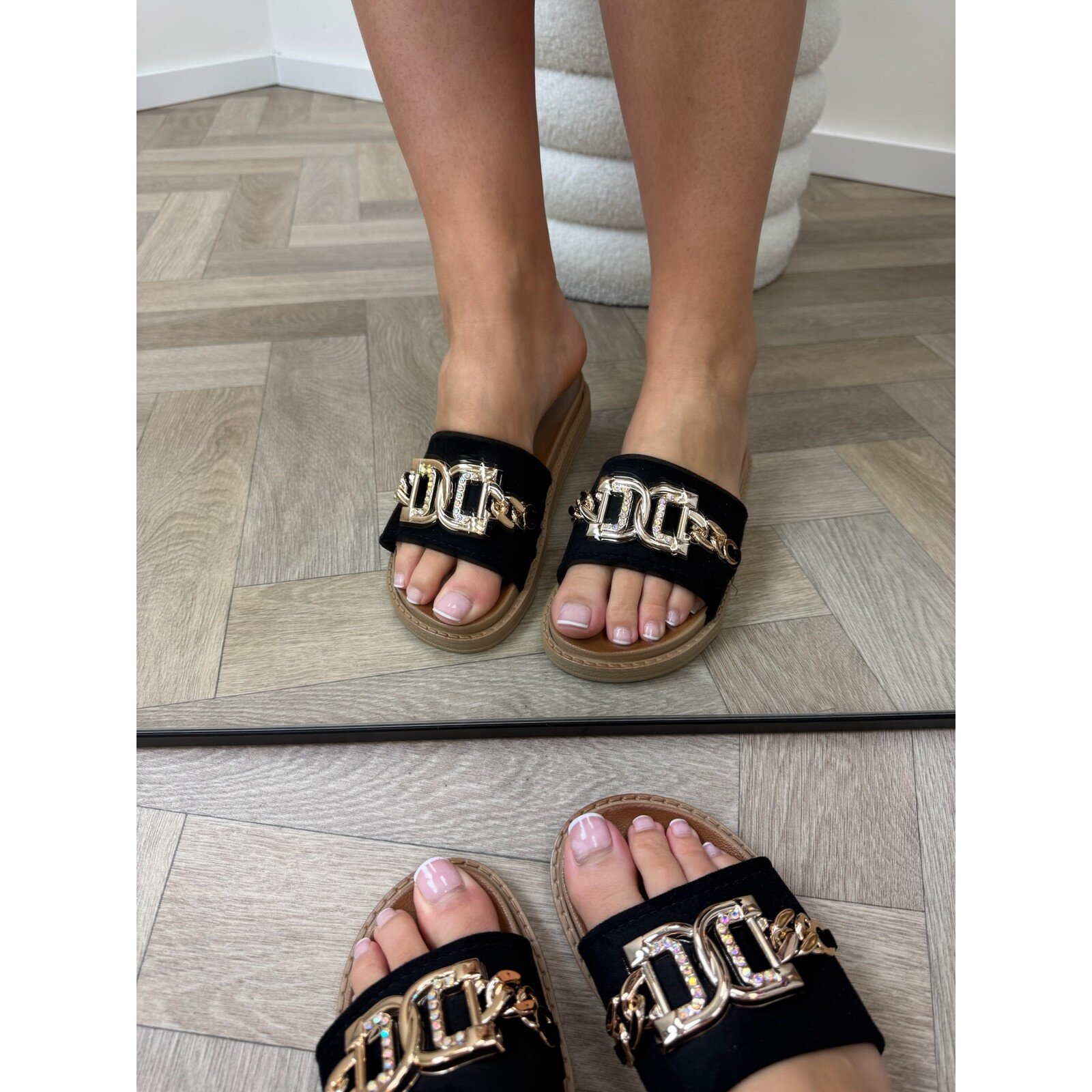 Slippers suede Gold X12-PL Black
