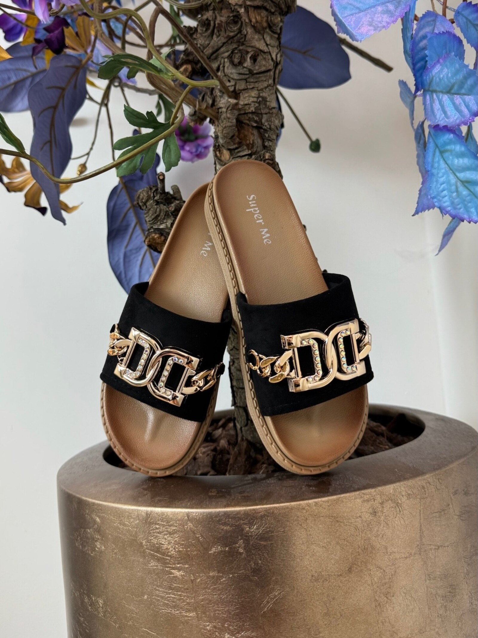 Slippers suede Gold X12-PL Black