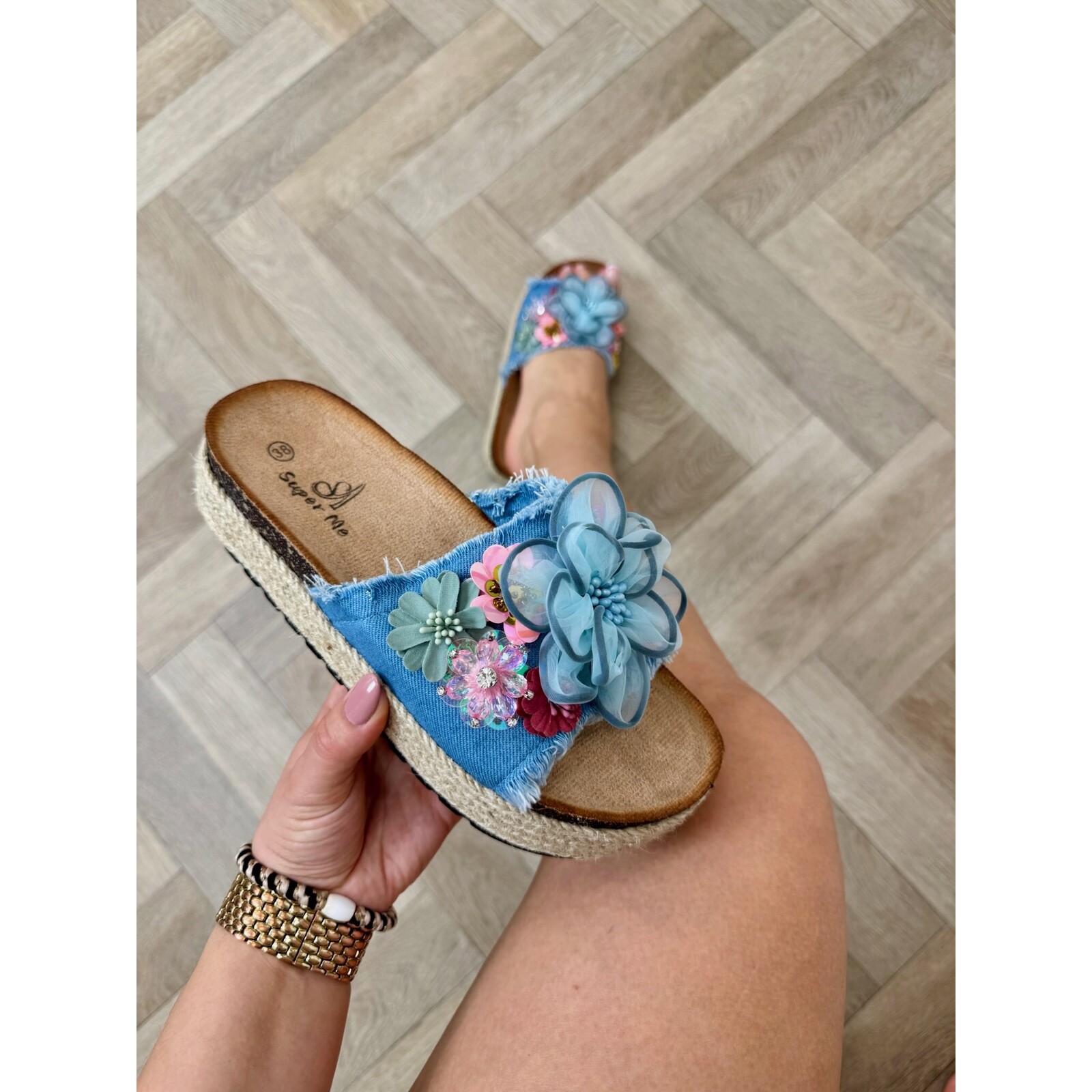 Slippers Flowers Colors AM-307 Denim