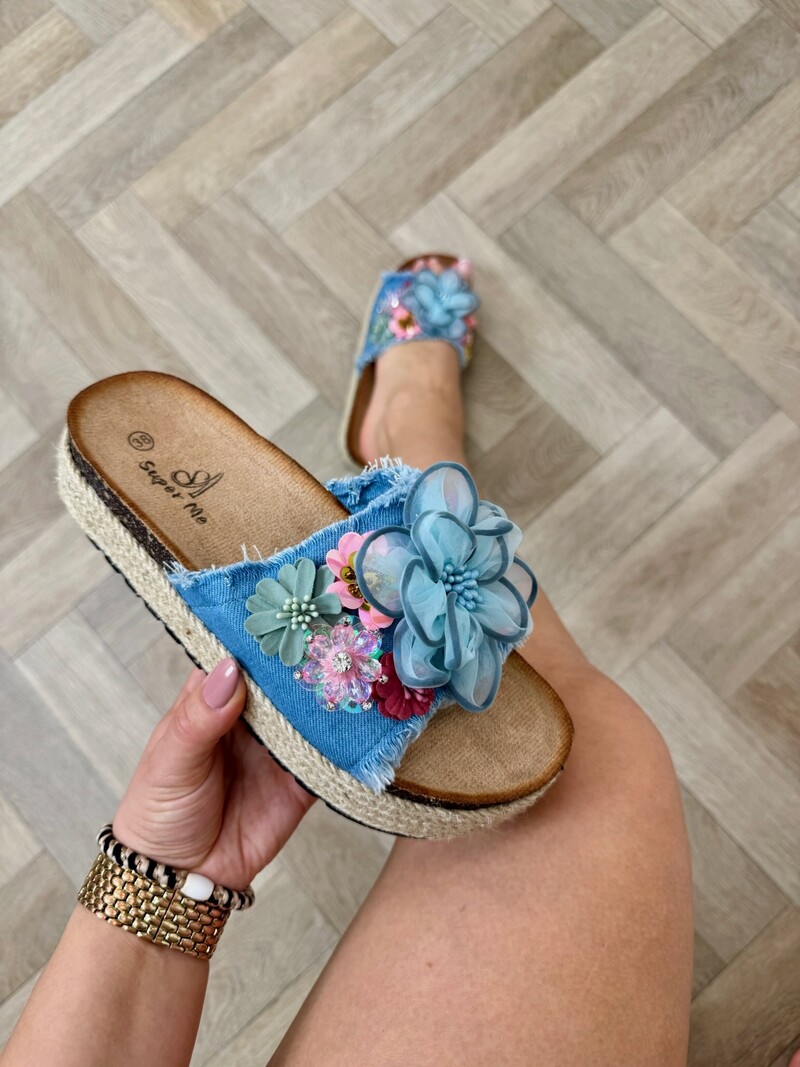 Slippers Flowers Colors AM-307 Denim