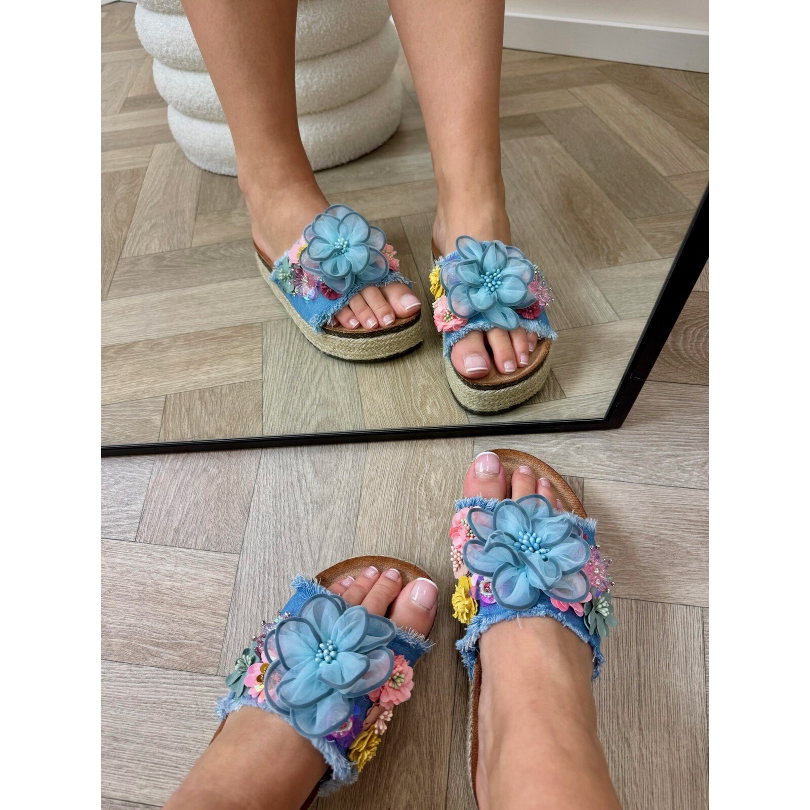 Slippers Flowers Colors AM-307 Denim