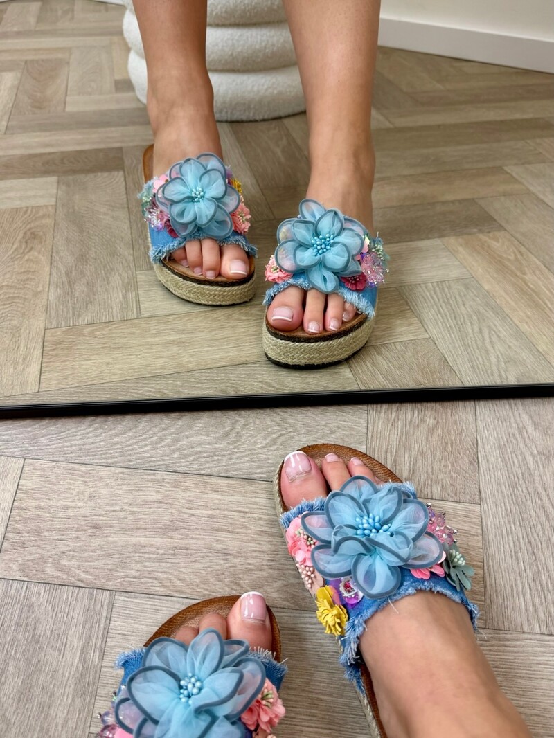 Slippers Flowers Colors AM-307 Denim