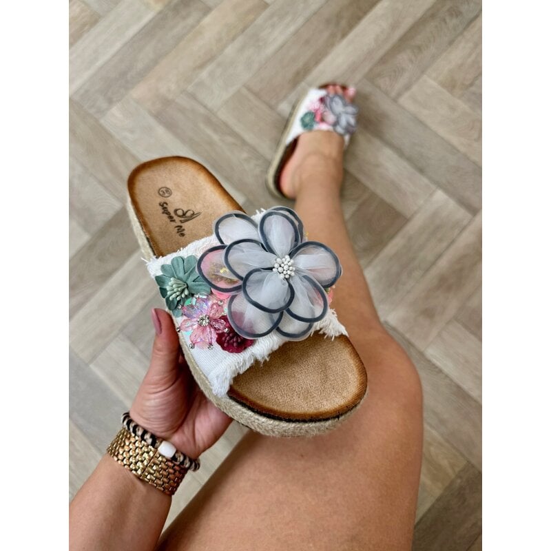 Slippers Flowers Colors AM-307 White