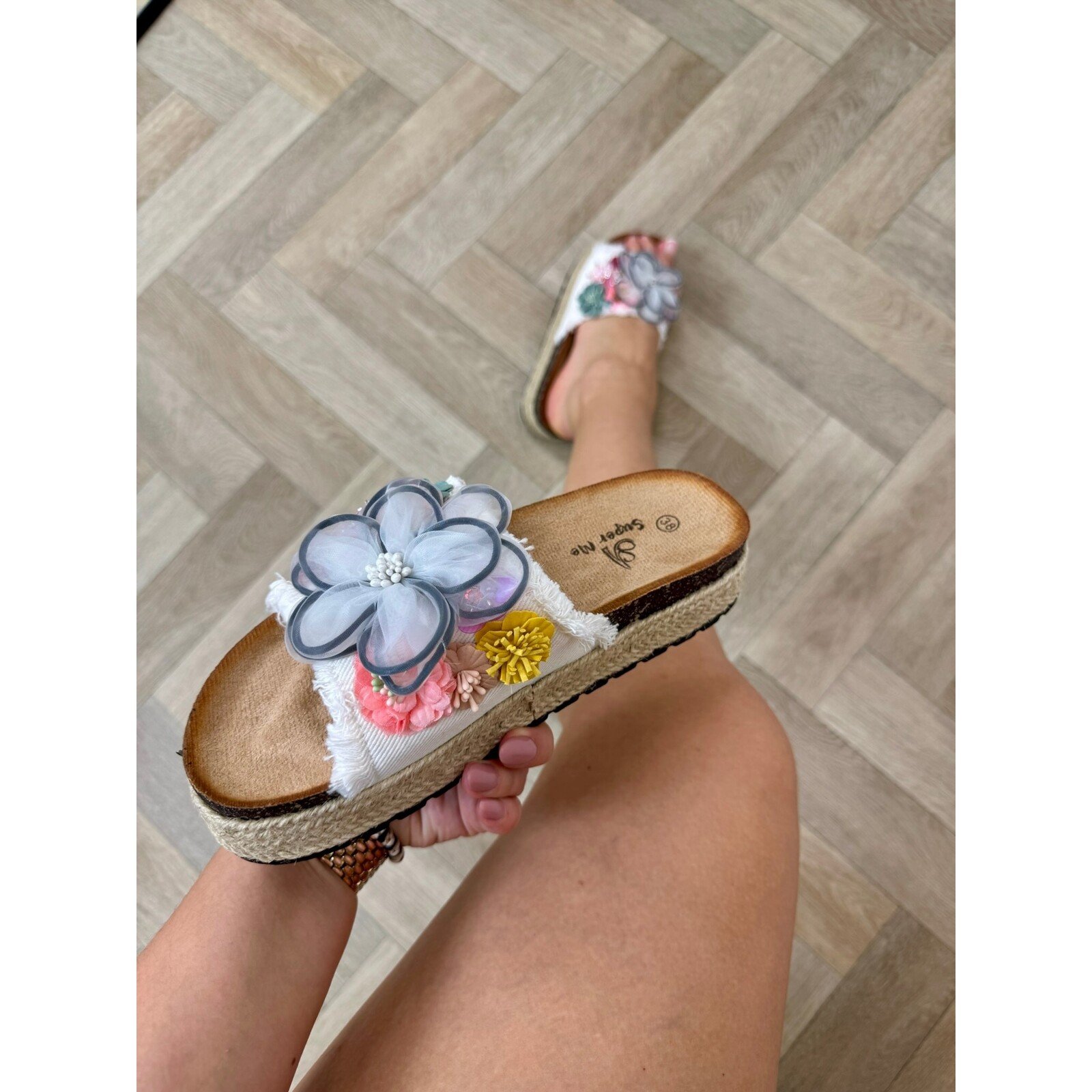 Slippers Flowers Colors AM-307 White