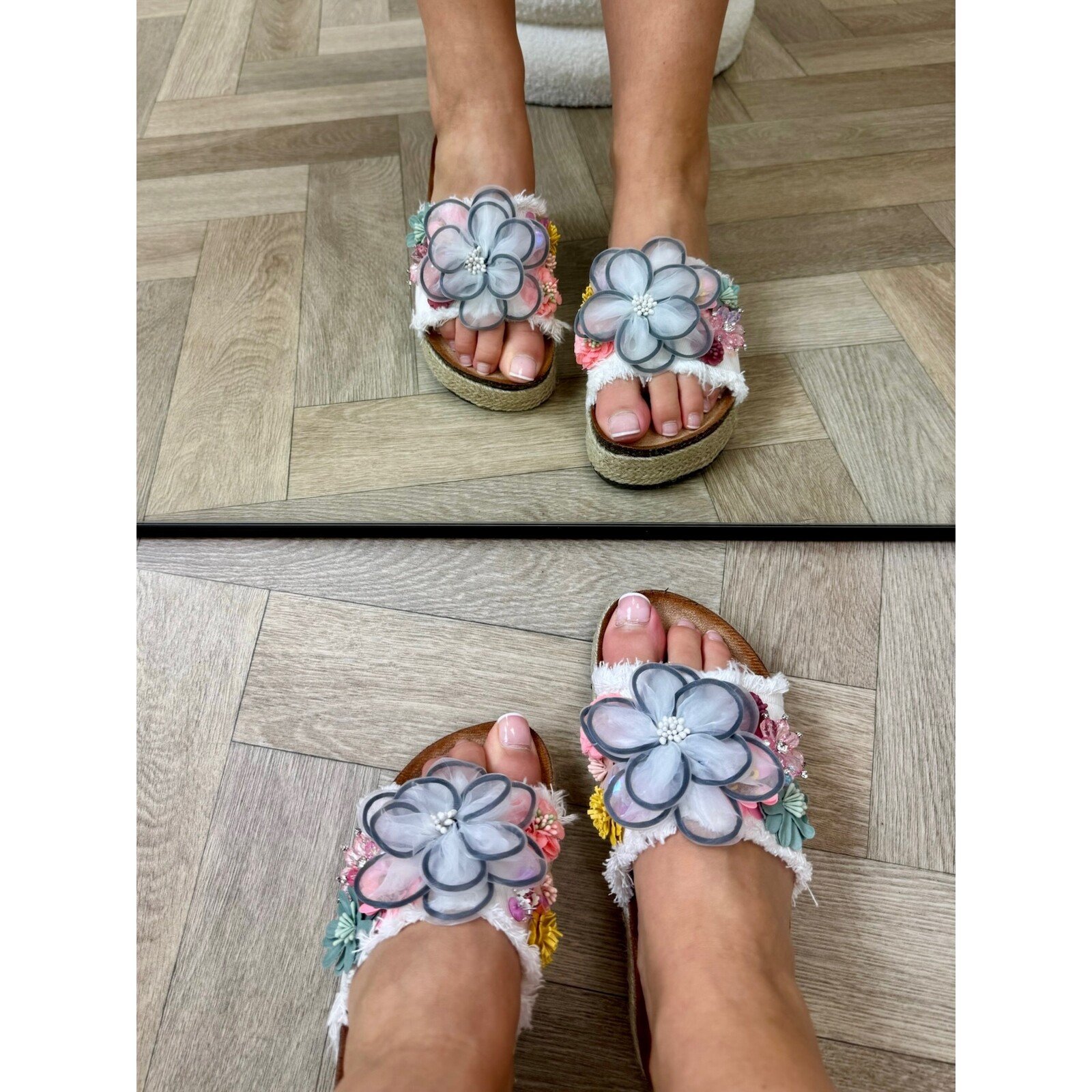 Slippers Flowers Colors AM-307 White