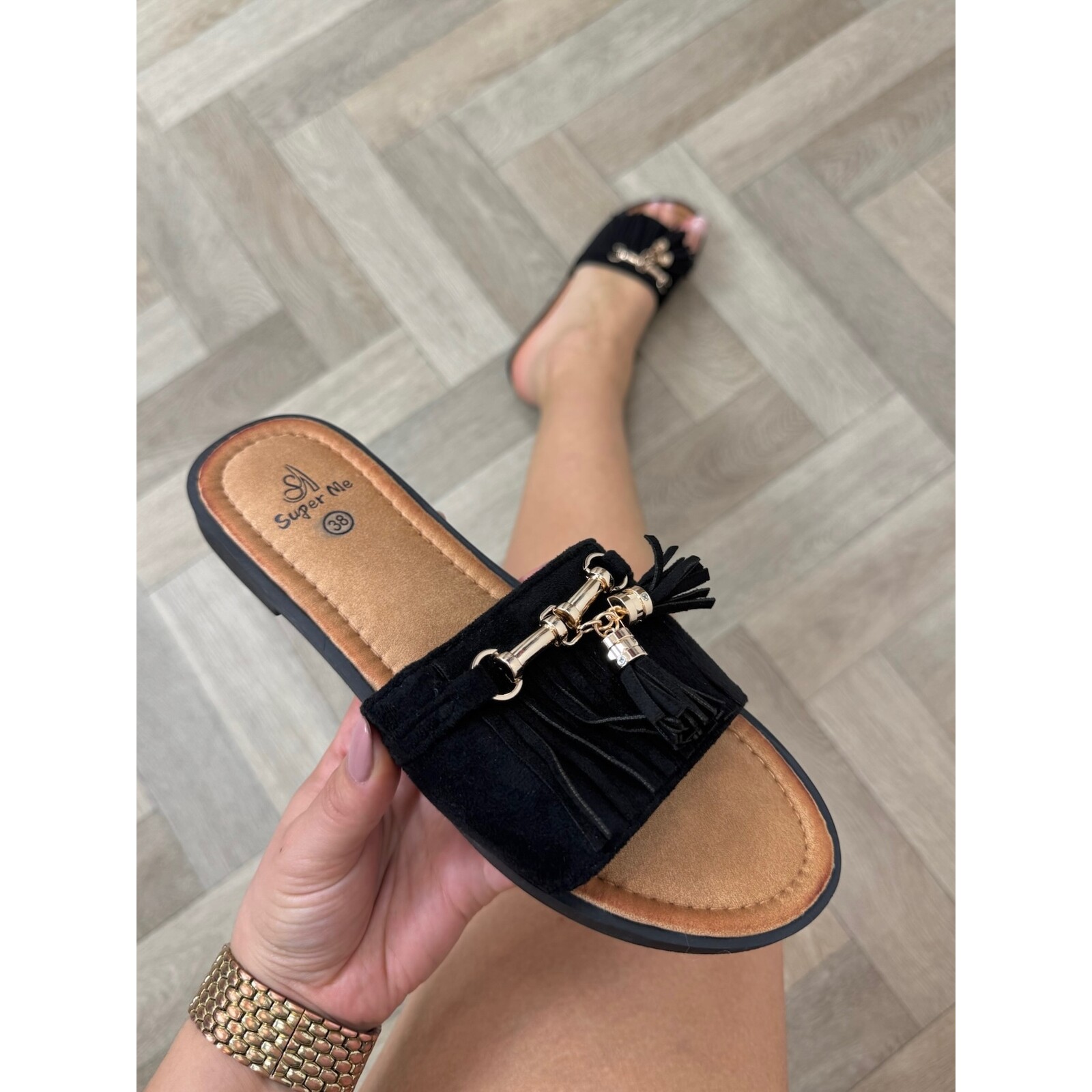 Slippers Suede Franje AM-337 Black