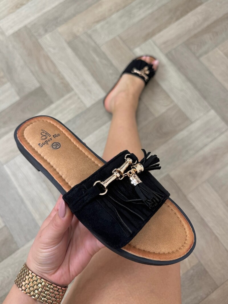 Slippers Suede Franje AM-337 Black