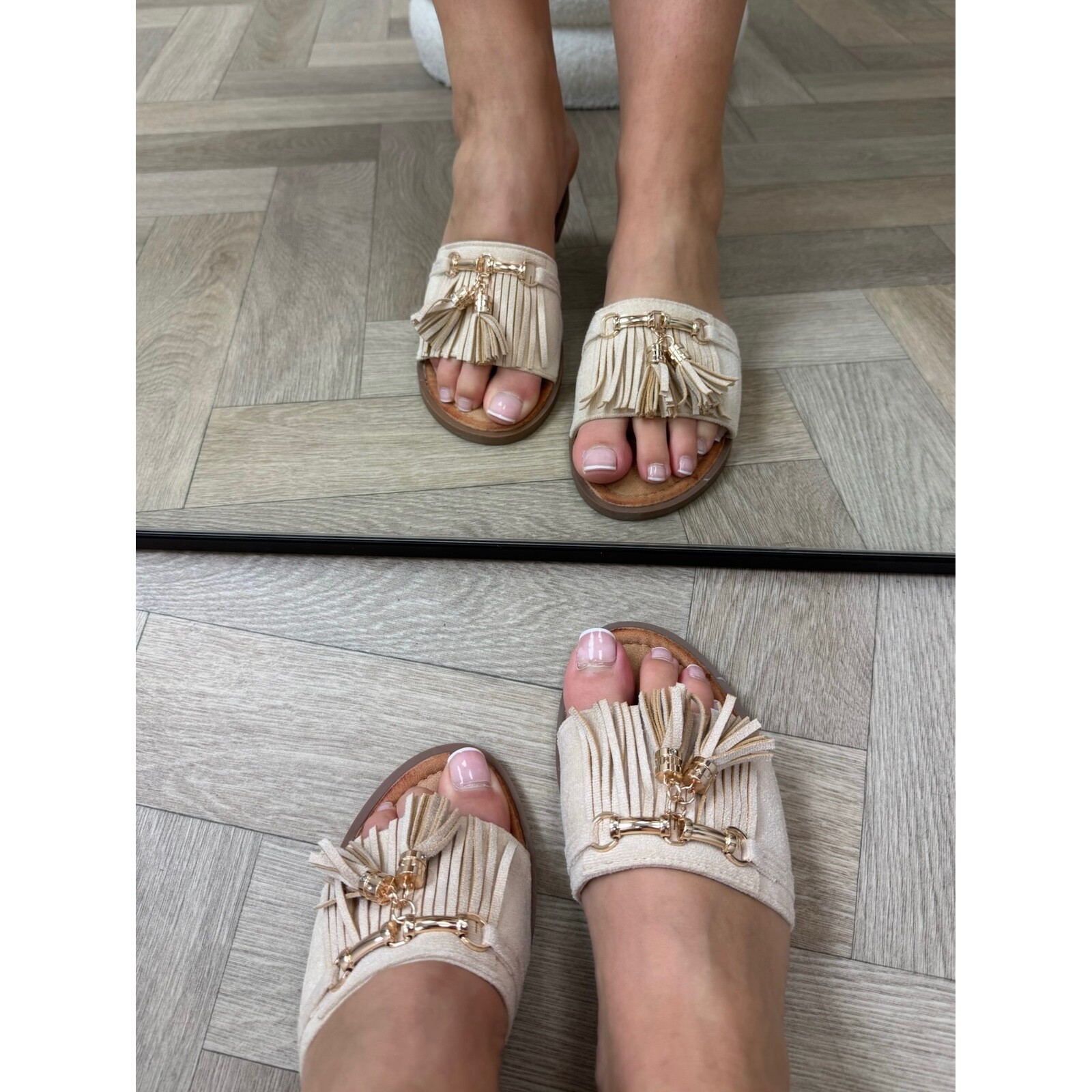 Slippers Suede Franje AM-337 Beige