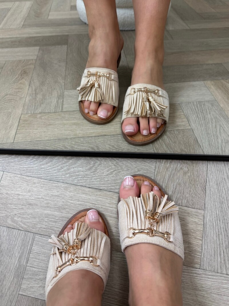 Slippers Suede Franje AM-337 Beige