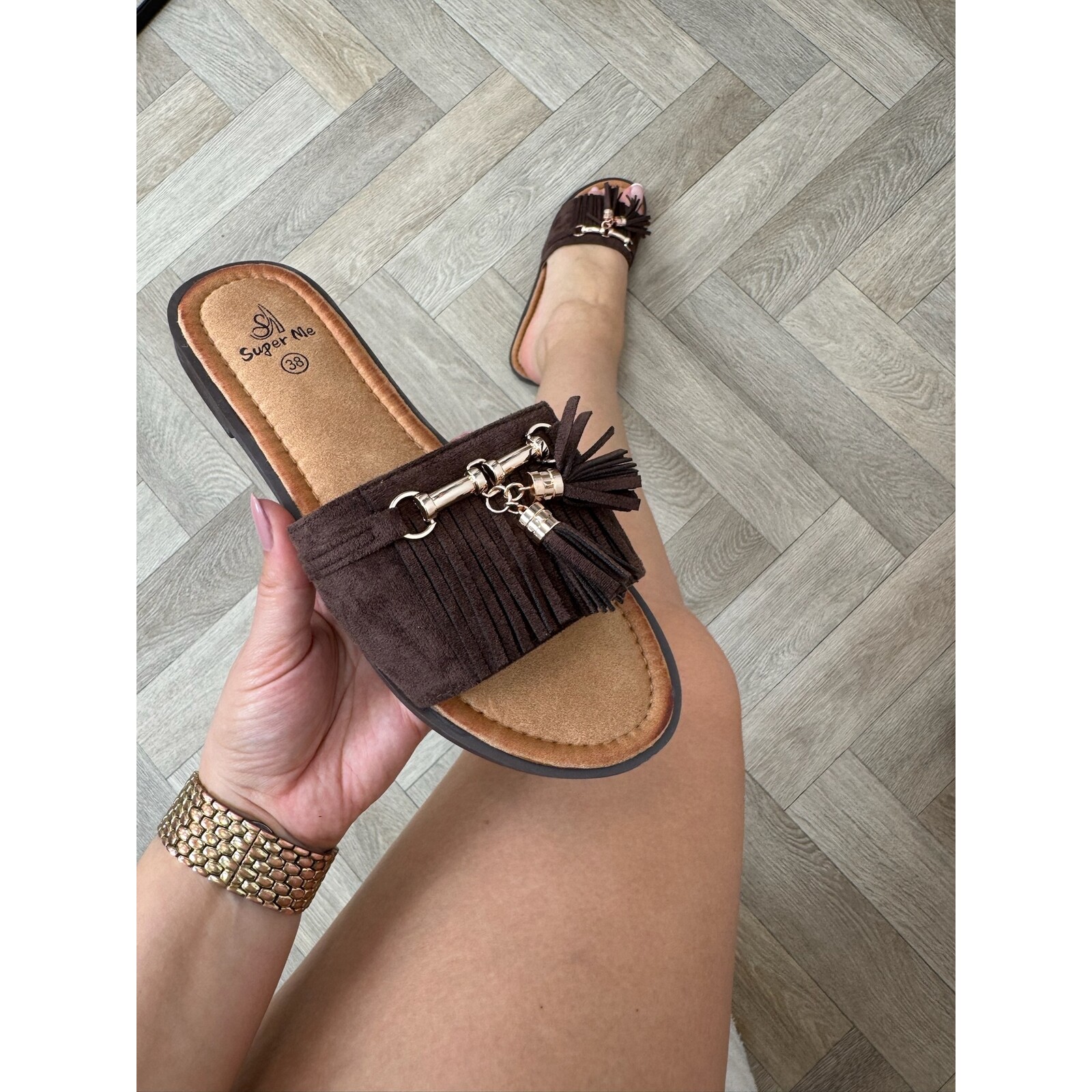 Slippers Suede Franje AM-337 Choco