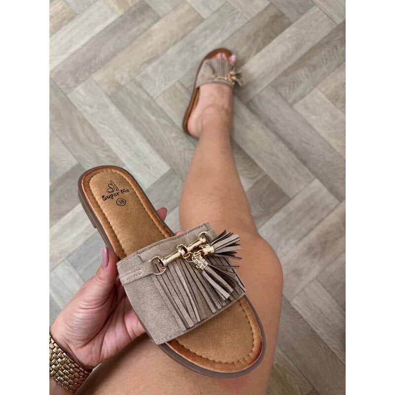 Slippers Suede Franje AM-337 Khaki