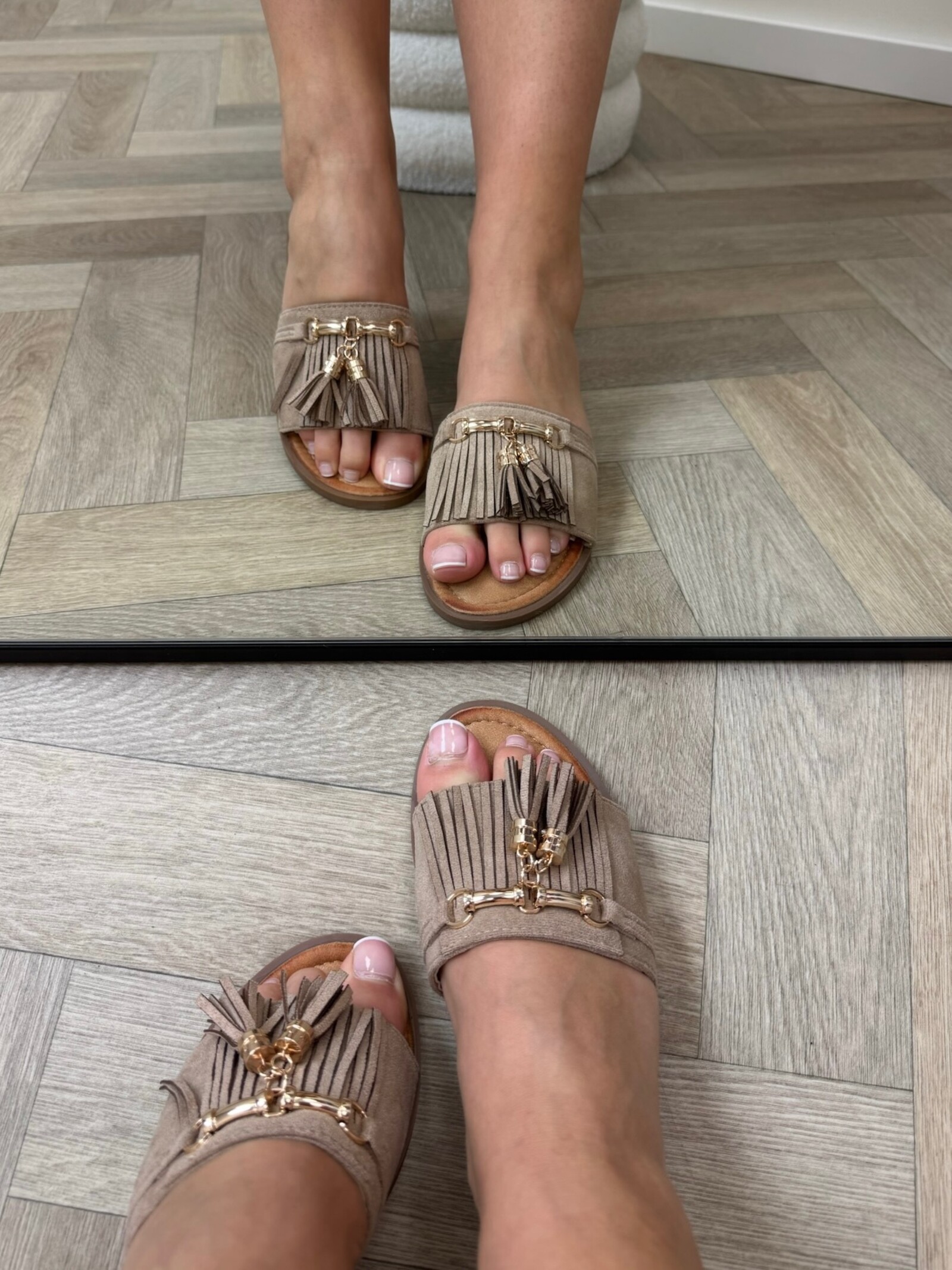 Slippers Suede Franje AM-337 Khaki