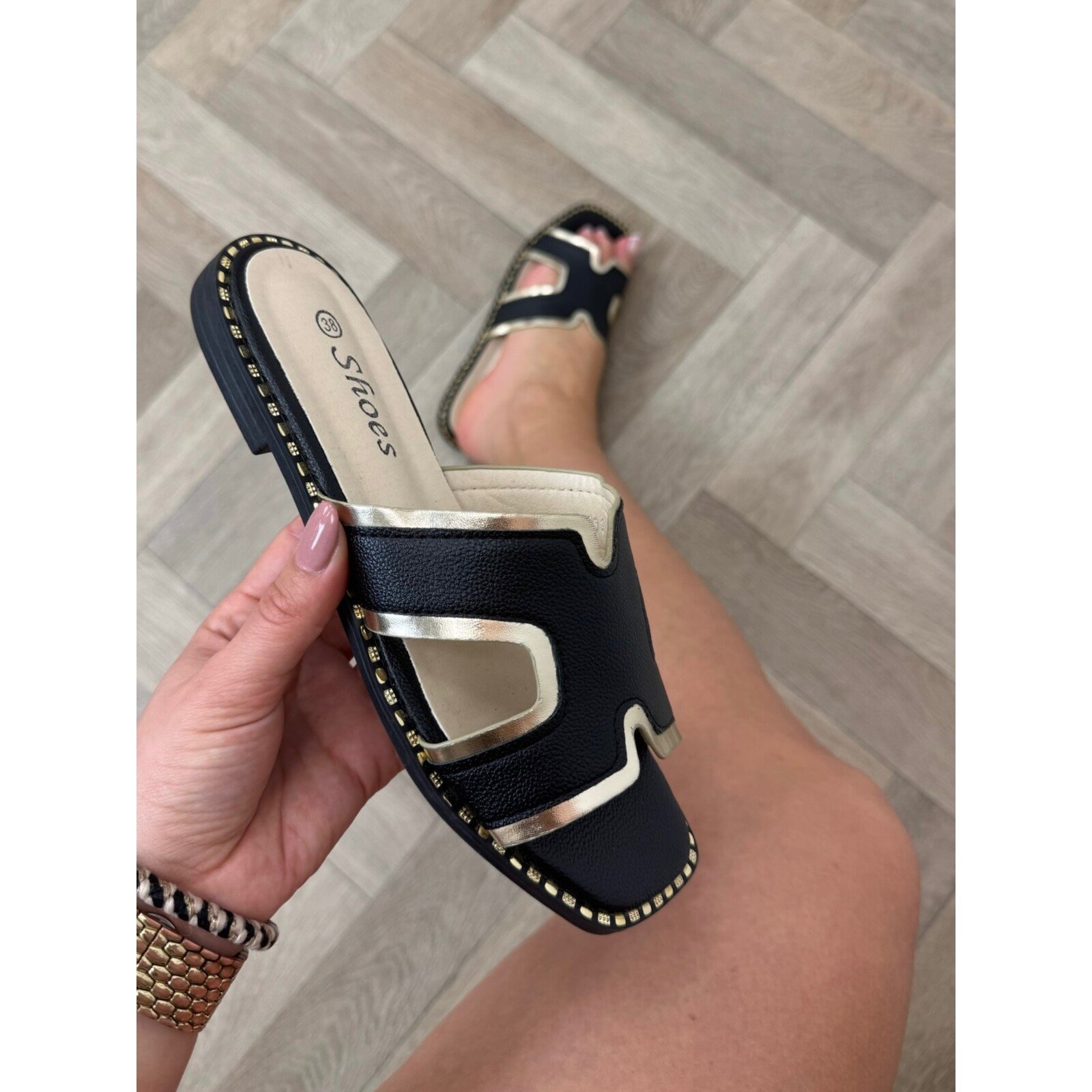 Slipper Tristany With Gold CH031 Black