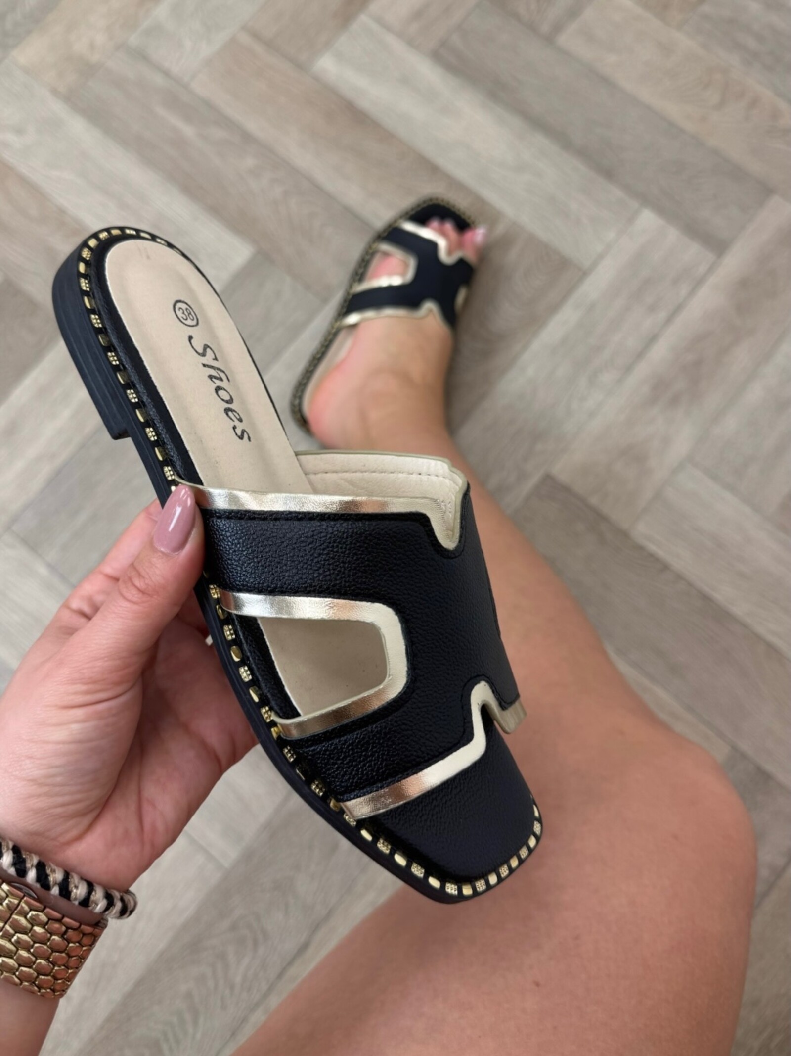 Slipper Tristany With Gold CH031 Black